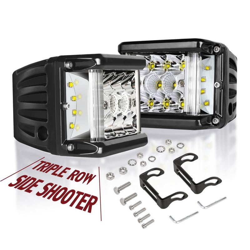 Auto Power Plus Side Shooter LED Lights Auto Power Plus 2Pcs 4 Inch 90W Cube Side Shot Pods Off Road Light Pods Dual Row Work Light Bar IP 68 Waterproof Driving Fog Lights - Image 1